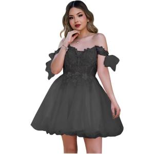 imageYoujiayi 3D Butterfly Homecoming Dresses Sparkly Floral Tulle DAMA Dresses for Quinceanera Sequin Short Prom Dress for TeensBlack