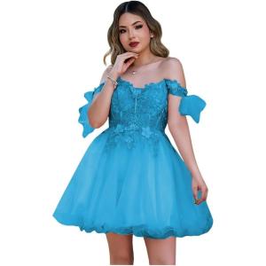 imageYoujiayi 3D Butterfly Homecoming Dresses Sparkly Floral Tulle DAMA Dresses for Quinceanera Sequin Short Prom Dress for TeensBlue