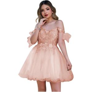 imageYoujiayi 3D Butterfly Homecoming Dresses Sparkly Floral Tulle DAMA Dresses for Quinceanera Sequin Short Prom Dress for TeensBlush Pink
