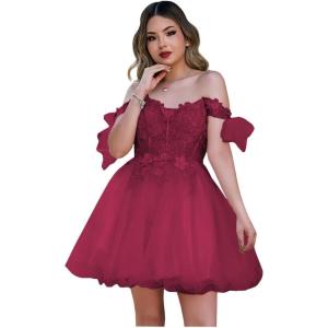 imageYoujiayi 3D Butterfly Homecoming Dresses Sparkly Floral Tulle DAMA Dresses for Quinceanera Sequin Short Prom Dress for TeensBurgundy