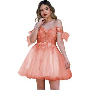 imageYoujiayi 3D Butterfly Homecoming Dresses Sparkly Floral Tulle DAMA Dresses for Quinceanera Sequin Short Prom Dress for TeensCoral