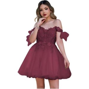 imageYoujiayi 3D Butterfly Homecoming Dresses Sparkly Floral Tulle DAMA Dresses for Quinceanera Sequin Short Prom Dress for TeensDeep Burgundy