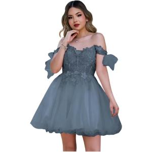 imageYoujiayi 3D Butterfly Homecoming Dresses Sparkly Floral Tulle DAMA Dresses for Quinceanera Sequin Short Prom Dress for TeensDusty Blue