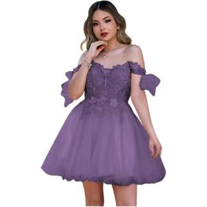 imageYoujiayi 3D Butterfly Homecoming Dresses Sparkly Floral Tulle DAMA Dresses for Quinceanera Sequin Short Prom Dress for TeensDusty Purple