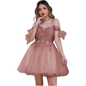 imageYoujiayi 3D Butterfly Homecoming Dresses Sparkly Floral Tulle DAMA Dresses for Quinceanera Sequin Short Prom Dress for TeensDusty Rose