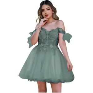 imageYoujiayi 3D Butterfly Homecoming Dresses Sparkly Floral Tulle DAMA Dresses for Quinceanera Sequin Short Prom Dress for TeensDusty Sage