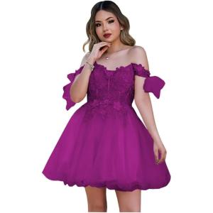 imageYoujiayi 3D Butterfly Homecoming Dresses Sparkly Floral Tulle DAMA Dresses for Quinceanera Sequin Short Prom Dress for TeensFuchsia