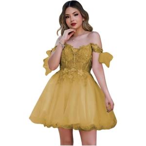 imageYoujiayi 3D Butterfly Homecoming Dresses Sparkly Floral Tulle DAMA Dresses for Quinceanera Sequin Short Prom Dress for TeensGold