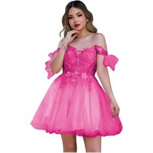 imageYoujiayi 3D Butterfly Homecoming Dresses Sparkly Floral Tulle DAMA Dresses for Quinceanera Sequin Short Prom Dress for TeensHot Pink