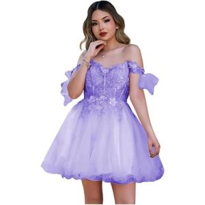 imageYoujiayi 3D Butterfly Homecoming Dresses Sparkly Floral Tulle DAMA Dresses for Quinceanera Sequin Short Prom Dress for TeensLavender
