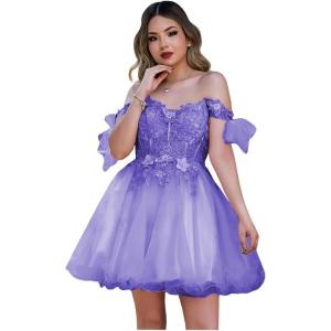 imageYoujiayi 3D Butterfly Homecoming Dresses Sparkly Floral Tulle DAMA Dresses for Quinceanera Sequin Short Prom Dress for TeensLavender Deep