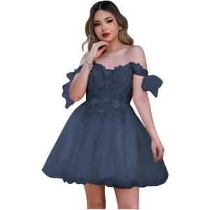 imageYoujiayi 3D Butterfly Homecoming Dresses Sparkly Floral Tulle DAMA Dresses for Quinceanera Sequin Short Prom Dress for TeensNavy