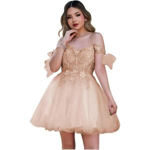imageYoujiayi 3D Butterfly Homecoming Dresses Sparkly Floral Tulle DAMA Dresses for Quinceanera Sequin Short Prom Dress for TeensPeach