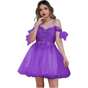 imageYoujiayi 3D Butterfly Homecoming Dresses Sparkly Floral Tulle DAMA Dresses for Quinceanera Sequin Short Prom Dress for TeensPurple