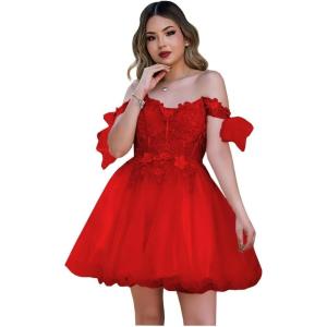 imageYoujiayi 3D Butterfly Homecoming Dresses Sparkly Floral Tulle DAMA Dresses for Quinceanera Sequin Short Prom Dress for TeensRed