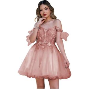 imageYoujiayi 3D Butterfly Homecoming Dresses Sparkly Floral Tulle DAMA Dresses for Quinceanera Sequin Short Prom Dress for TeensRose Gold