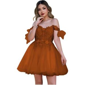 imageYoujiayi 3D Butterfly Homecoming Dresses Sparkly Floral Tulle DAMA Dresses for Quinceanera Sequin Short Prom Dress for TeensRust