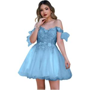 imageYoujiayi 3D Butterfly Homecoming Dresses Sparkly Floral Tulle DAMA Dresses for Quinceanera Sequin Short Prom Dress for TeensSky Blue
