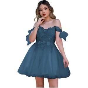 imageYoujiayi 3D Butterfly Homecoming Dresses Sparkly Floral Tulle DAMA Dresses for Quinceanera Sequin Short Prom Dress for TeensTeal