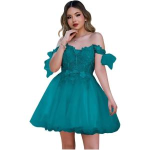 imageYoujiayi 3D Butterfly Homecoming Dresses Sparkly Floral Tulle DAMA Dresses for Quinceanera Sequin Short Prom Dress for TeensTurquoise