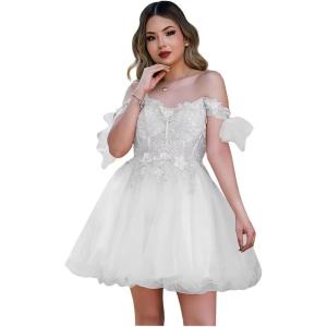 imageYoujiayi 3D Butterfly Homecoming Dresses Sparkly Floral Tulle DAMA Dresses for Quinceanera Sequin Short Prom Dress for TeensWhite