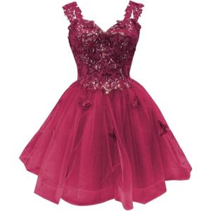 imageYoujiayi 3D Butterfly Short Homecoming Dresses for Teens Off Shoulder DAMA Dresses for Quinceanera Glitter Sequin Prom DressBerry
