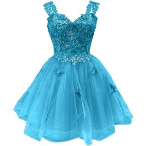 imageYoujiayi 3D Butterfly Short Homecoming Dresses for Teens Off Shoulder DAMA Dresses for Quinceanera Glitter Sequin Prom DressBlue