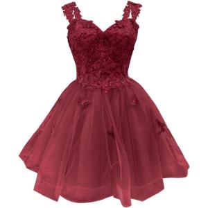 imageYoujiayi 3D Butterfly Short Homecoming Dresses for Teens Off Shoulder DAMA Dresses for Quinceanera Glitter Sequin Prom DressBurgundy