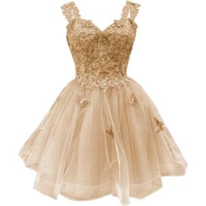 imageYoujiayi 3D Butterfly Short Homecoming Dresses for Teens Off Shoulder DAMA Dresses for Quinceanera Glitter Sequin Prom DressChampagne