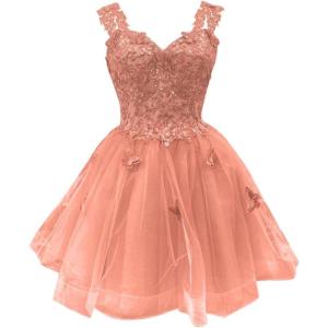 imageYoujiayi 3D Butterfly Short Homecoming Dresses for Teens Off Shoulder DAMA Dresses for Quinceanera Glitter Sequin Prom DressCoral