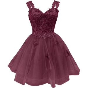 imageYoujiayi 3D Butterfly Short Homecoming Dresses for Teens Off Shoulder DAMA Dresses for Quinceanera Glitter Sequin Prom DressDeep Burgundy