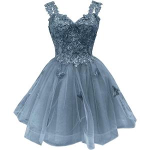 imageYoujiayi 3D Butterfly Short Homecoming Dresses for Teens Off Shoulder DAMA Dresses for Quinceanera Glitter Sequin Prom DressDusty Blue