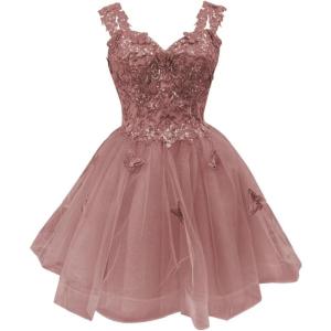 imageYoujiayi 3D Butterfly Short Homecoming Dresses for Teens Off Shoulder DAMA Dresses for Quinceanera Glitter Sequin Prom DressDusty Rose