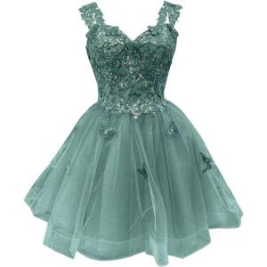 imageYoujiayi 3D Butterfly Short Homecoming Dresses for Teens Off Shoulder DAMA Dresses for Quinceanera Glitter Sequin Prom DressDusty Sage