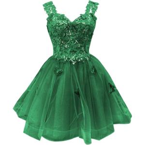imageYoujiayi 3D Butterfly Short Homecoming Dresses for Teens Off Shoulder DAMA Dresses for Quinceanera Glitter Sequin Prom DressEmerald Green
