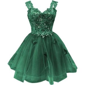 imageYoujiayi 3D Butterfly Short Homecoming Dresses for Teens Off Shoulder DAMA Dresses for Quinceanera Glitter Sequin Prom DressGreen