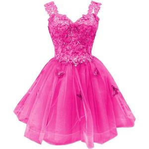 imageYoujiayi 3D Butterfly Short Homecoming Dresses for Teens Off Shoulder DAMA Dresses for Quinceanera Glitter Sequin Prom DressHot Pink