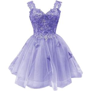 imageYoujiayi 3D Butterfly Short Homecoming Dresses for Teens Off Shoulder DAMA Dresses for Quinceanera Glitter Sequin Prom DressLavender