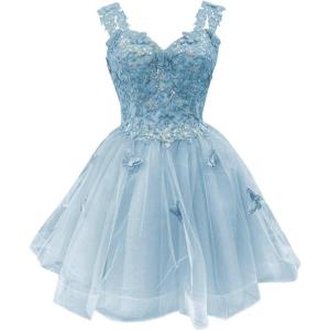 imageYoujiayi 3D Butterfly Short Homecoming Dresses for Teens Off Shoulder DAMA Dresses for Quinceanera Glitter Sequin Prom DressLight Blue