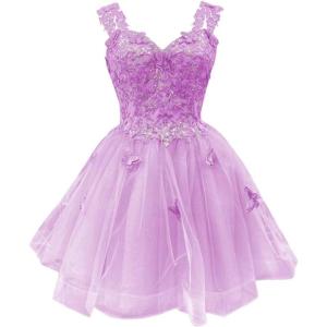 imageYoujiayi 3D Butterfly Short Homecoming Dresses for Teens Off Shoulder DAMA Dresses for Quinceanera Glitter Sequin Prom DressLilac