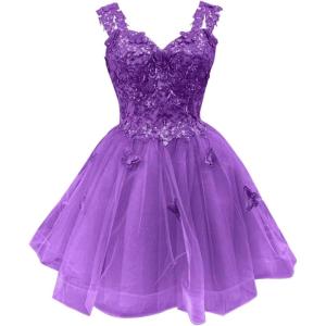 imageYoujiayi 3D Butterfly Short Homecoming Dresses for Teens Off Shoulder DAMA Dresses for Quinceanera Glitter Sequin Prom DressPurple
