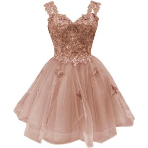 imageYoujiayi 3D Butterfly Short Homecoming Dresses for Teens Off Shoulder DAMA Dresses for Quinceanera Glitter Sequin Prom DressRose Gold