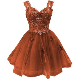 imageYoujiayi 3D Butterfly Short Homecoming Dresses for Teens Off Shoulder DAMA Dresses for Quinceanera Glitter Sequin Prom DressRust