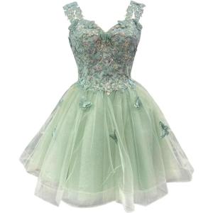 imageYoujiayi 3D Butterfly Short Homecoming Dresses for Teens Off Shoulder DAMA Dresses for Quinceanera Glitter Sequin Prom DressSage