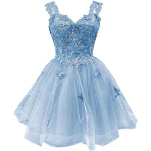 imageYoujiayi 3D Butterfly Short Homecoming Dresses for Teens Off Shoulder DAMA Dresses for Quinceanera Glitter Sequin Prom DressSky Blue