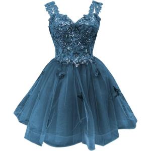 imageYoujiayi 3D Butterfly Short Homecoming Dresses for Teens Off Shoulder DAMA Dresses for Quinceanera Glitter Sequin Prom DressTeal