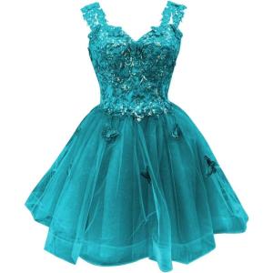 imageYoujiayi 3D Butterfly Short Homecoming Dresses for Teens Off Shoulder DAMA Dresses for Quinceanera Glitter Sequin Prom DressTurquoise