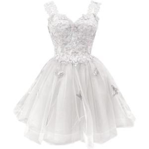 imageYoujiayi 3D Butterfly Short Homecoming Dresses for Teens Off Shoulder DAMA Dresses for Quinceanera Glitter Sequin Prom DressWhite