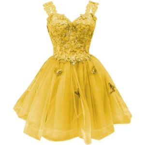 imageYoujiayi 3D Butterfly Short Homecoming Dresses for Teens Off Shoulder DAMA Dresses for Quinceanera Glitter Sequin Prom DressYellow Dark