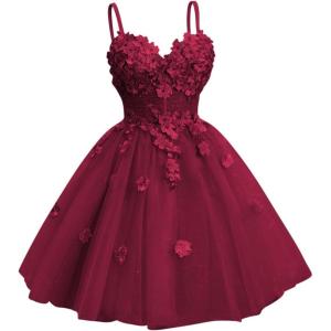 imageYoujiayi 3D Floral Short Homecoming Dresses for Teens Spaghetti Straps DAMA Dress for Quinceanera Puffy Tulle Short Ball GownBerry